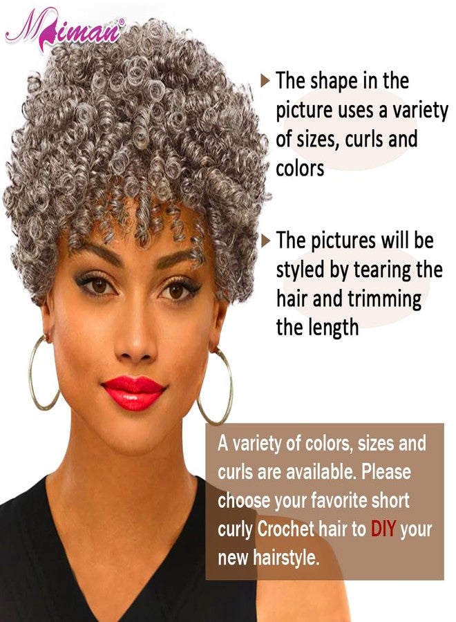 ميمان مجموعة MIMAN من 3 قطع من وصلات الشعر الكروشيه القصيرة المجعدة بطول 10 بوصات للنساء ذوات البشرة السمراء، ضفائر كروشيه حلزونية 6 مم، وصلات شعر صناعية لتسريحة شعر موهوك أفرو مضفرة يمكنكِ صنعها بنفسك (رمادي فضي مختلط بالأسود). - Image 2